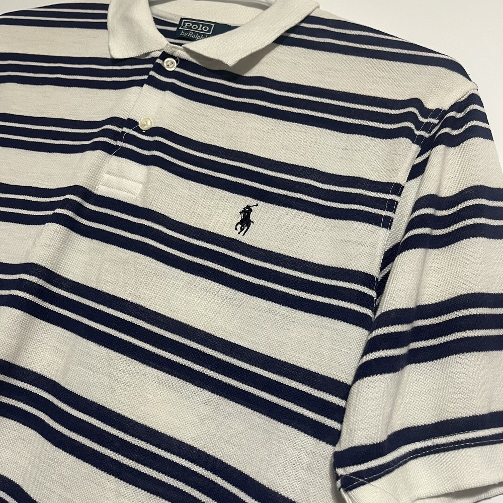 Polo Golf Ralph Lauren Shirt Men 2XL White Blue Striped Button Pony Logo